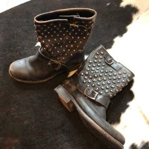 Frye Distressed Studded black and silver Booties